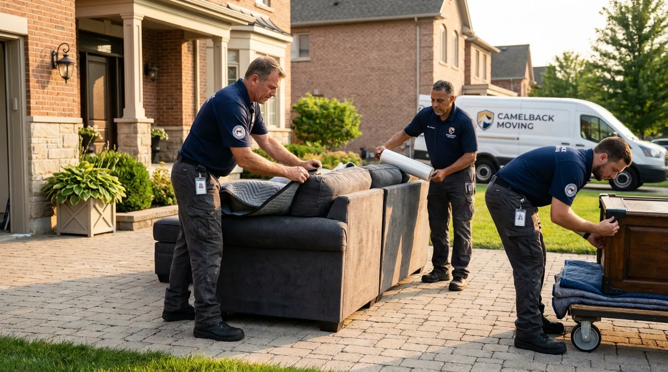 Large estate moving crew wrapping furniture in Durham, CT